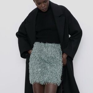 Zara Ash Green Feathery Mini Skirt Size S